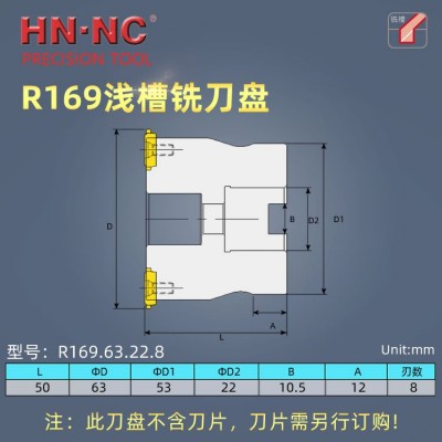 海纳R169.63.22.8刃浅槽铣刀盘内切槽铣刀外切槽铣刀可转位铣刀盘图2