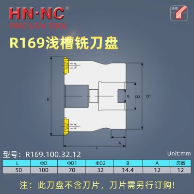 海纳R169.100.32.12刃浅槽铣刀盘内切槽铣刀外切槽铣刀可转位铣刀盘图2